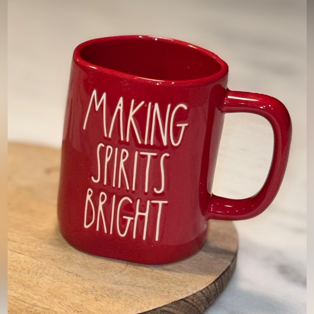 Rae Dunn Christmas Holiday Red MAKING SPIRITS BRIGHT Coffee Tea Mug Like New